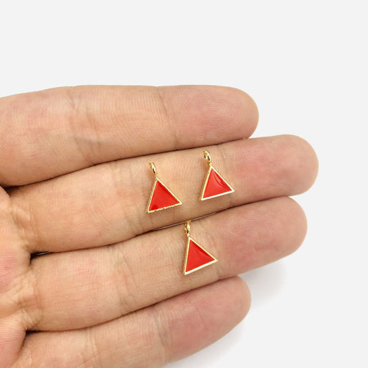 Gold Plated Enameled Triangle Rocking Bracket - Red
