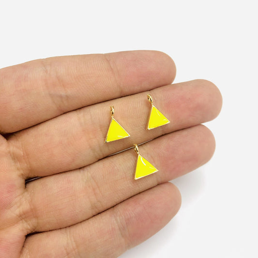 Gold Plated Enameled Triangle Rocking Bracket - Neon Yellow