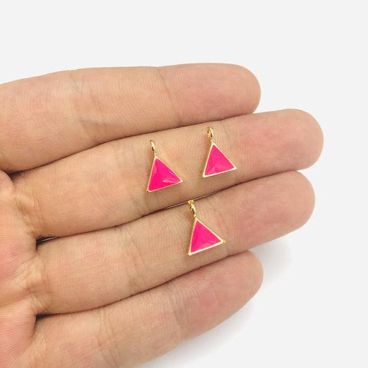 Gold Plated Enameled Triangle Hanging Bracket - Neon Pink