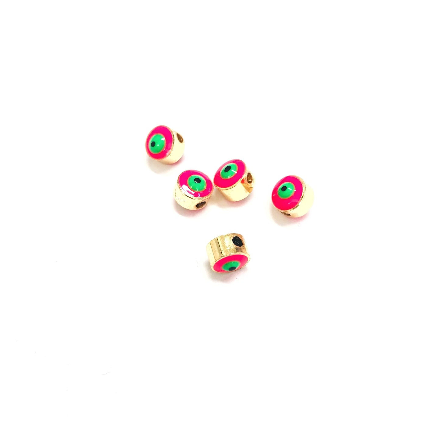 Gold Plated Plastered Evil Eye Beads 7mm - Neon Pink 