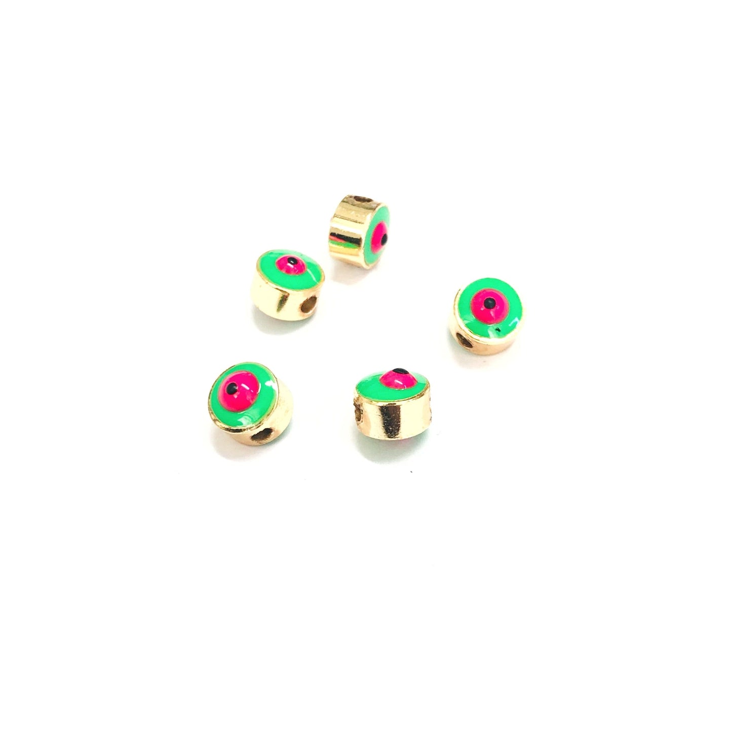 Gold Plated Plastered Evil Eye Beads 6mm - Neon Green 