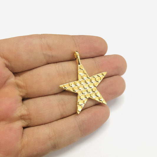 Gold Plated 32mm Honeycomb Star Pendant 
