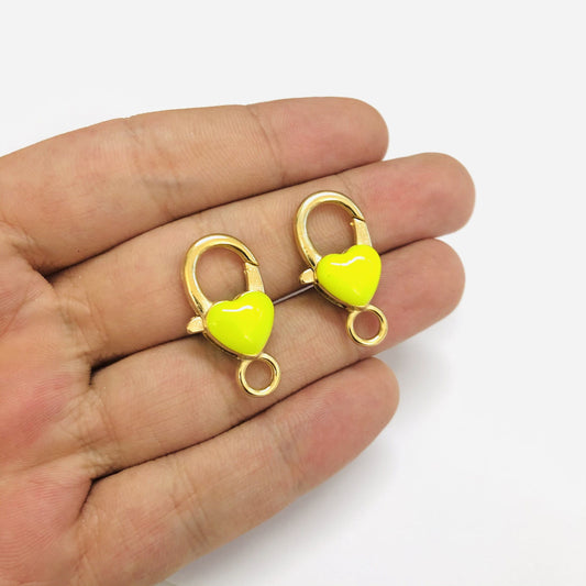 Gold Plated Enamel Heart Jewelry Clip - Neon Yellow