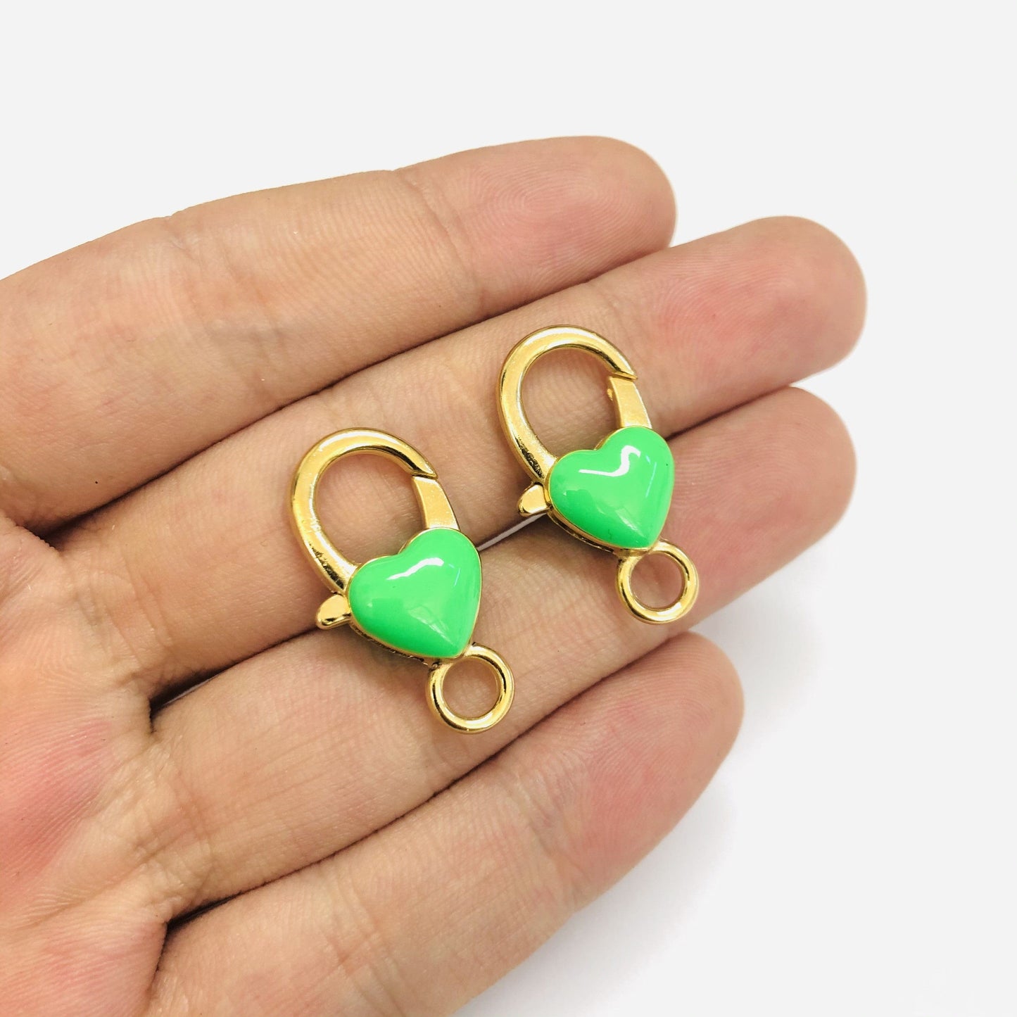 Gold Plated Enamel Heart Jewelry Clip - Neon Green