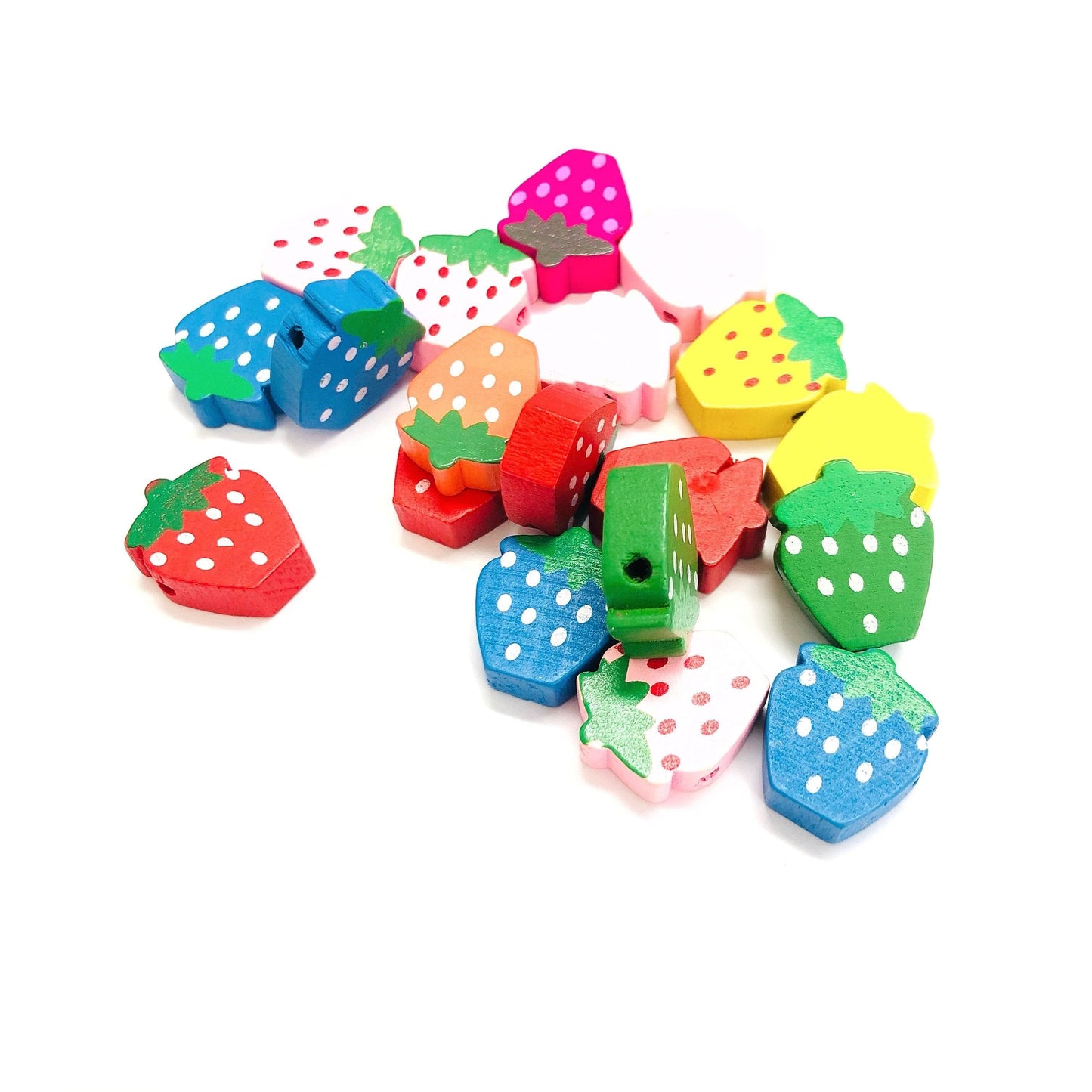 Mixed Color Strawberry Wooden Beads, 10 Pieces