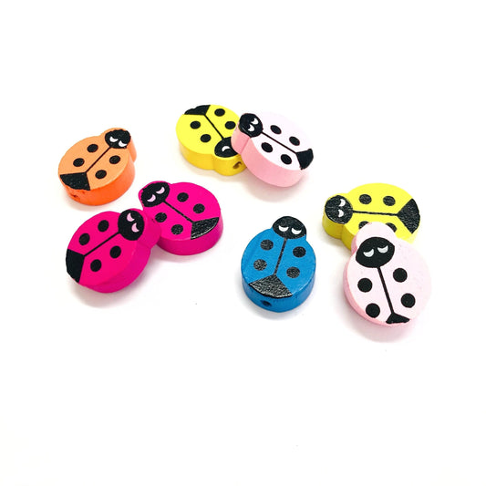 Mixed Color Ladybug Wooden Beads, 10 Pieces