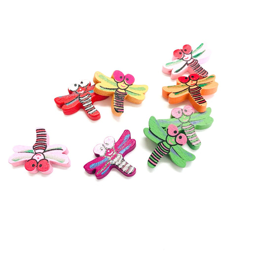 Mixed Color Dragonfly Wooden Beads, 10 Pieces