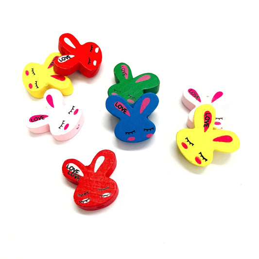 Mixed Color Rabbit Wooden Beads, 10 Pieces