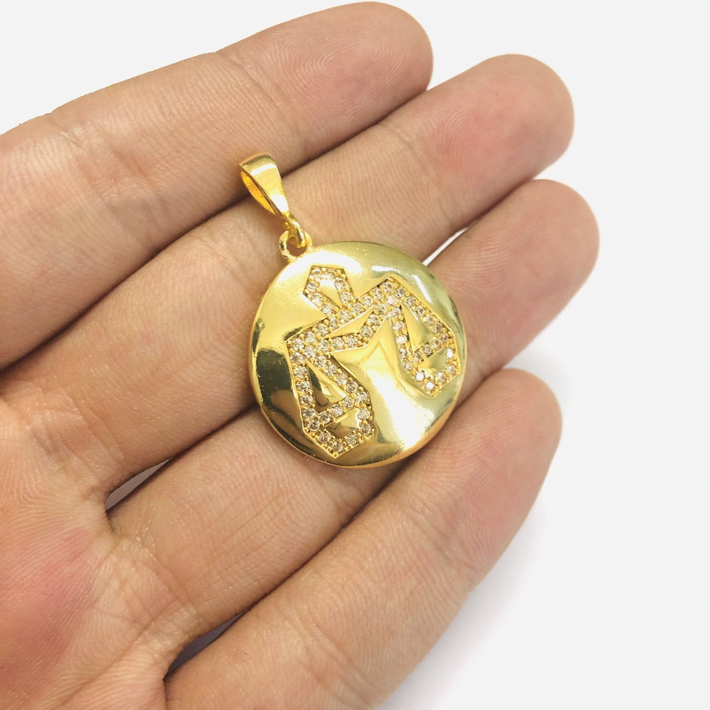 Brass Gold Plated Zircon Stone Zodiac Sign Pendant