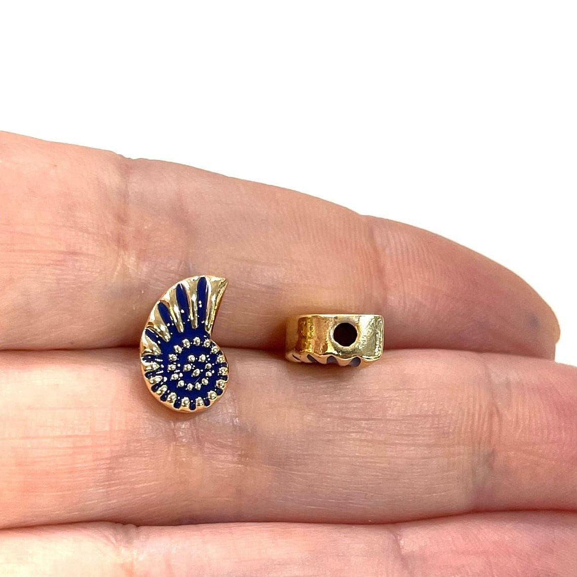 Gold Plated Enameled Single Sided Snail Spacer - Navy Blue