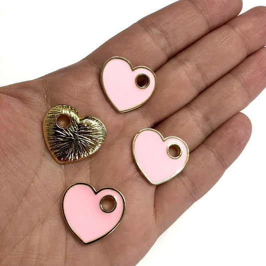 Gold Plated Enamel Heart Shaking Apparatus -Pink
