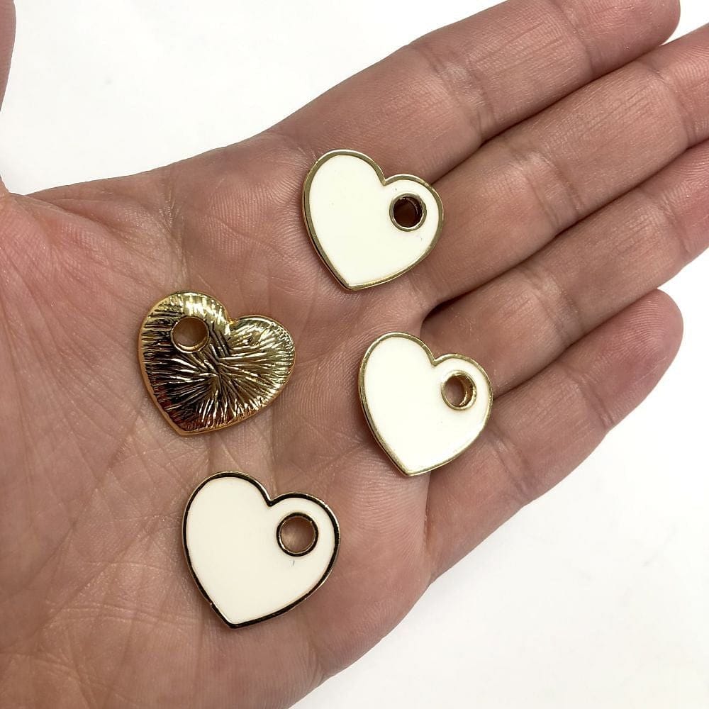 Gold Plated Enamel Heart Shaking Apparatus -White