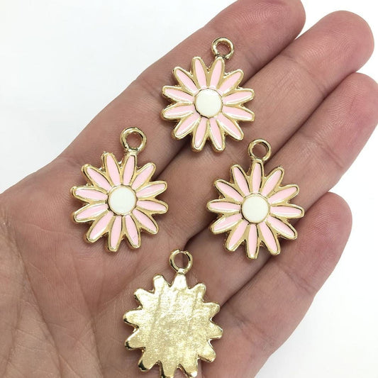 Gold Plated Enamel Daisy Shaking Attachment -Pink