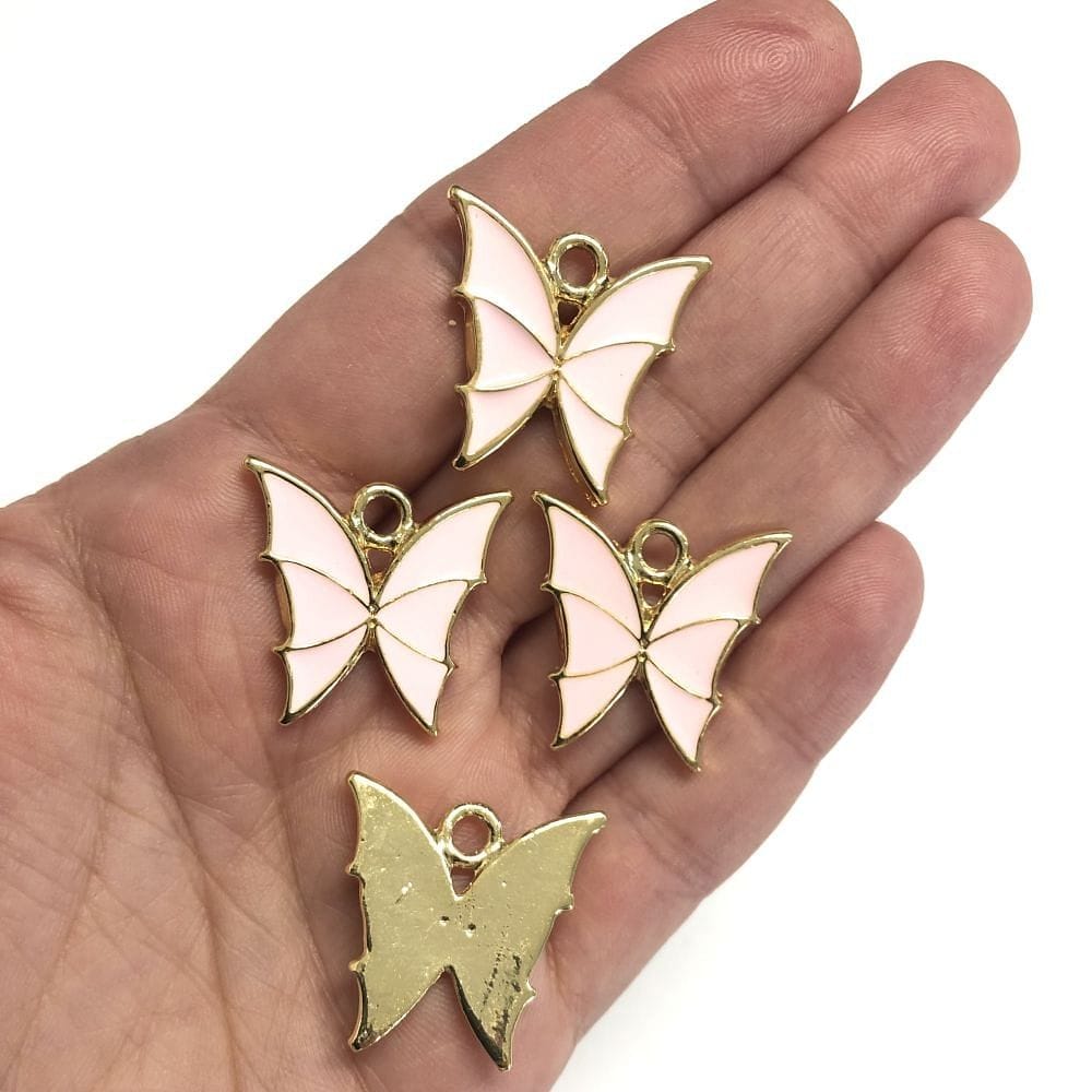 Gold-Plated Enamel Large Butterfly Shaking Attachment - Light Pink