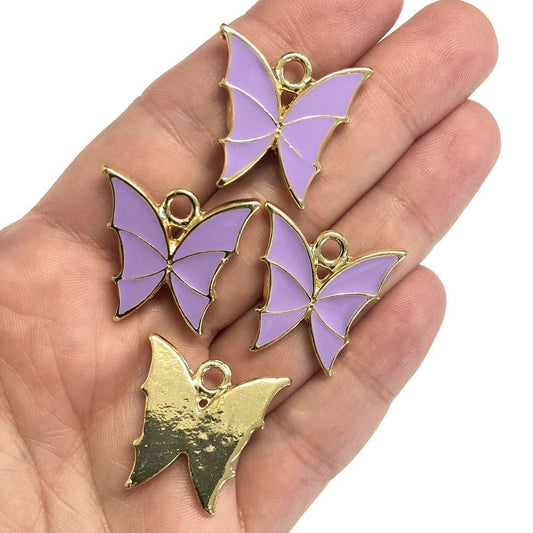 Gold Plated Enamel Large Butterfly Shaking Attachment - Lilac