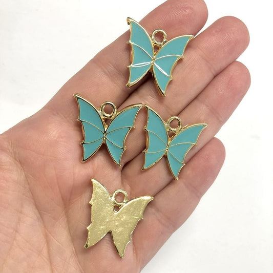 Vergoldeter Großer Schmetterlings-Schüttelapparat aus Emaille - Türkis