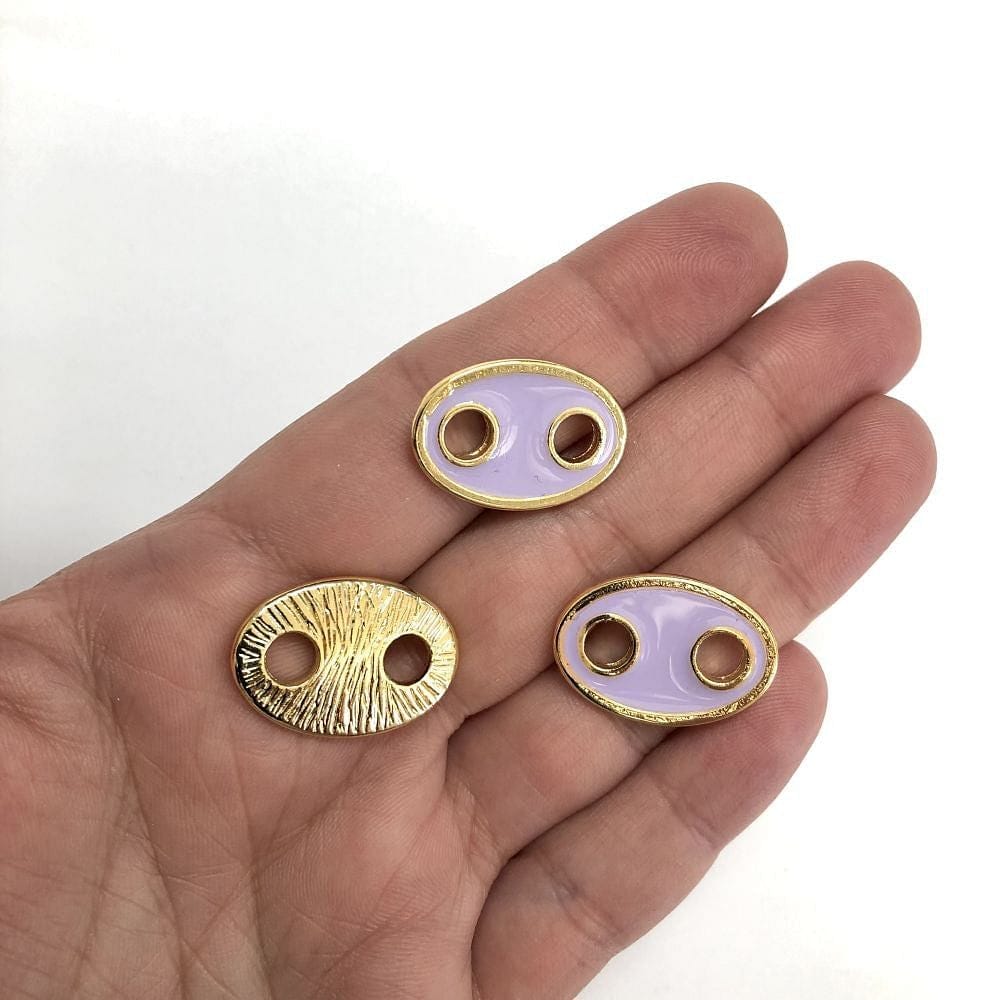 Gold Plated Enamel Button Necklace Attachment - Lilac