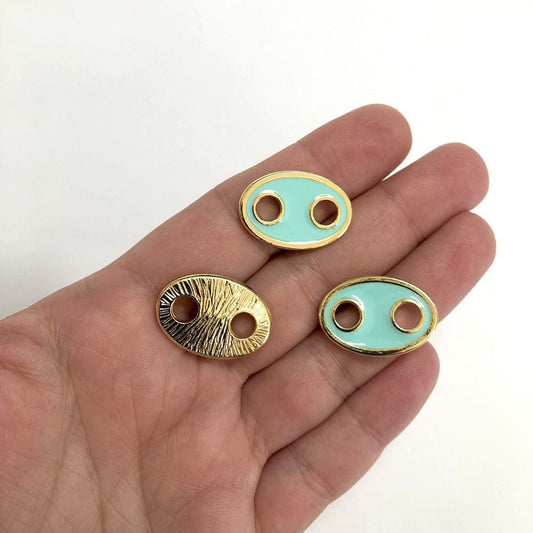 Vergoldeter emaillierter Knopf-Halskettenaufsatz - Minze