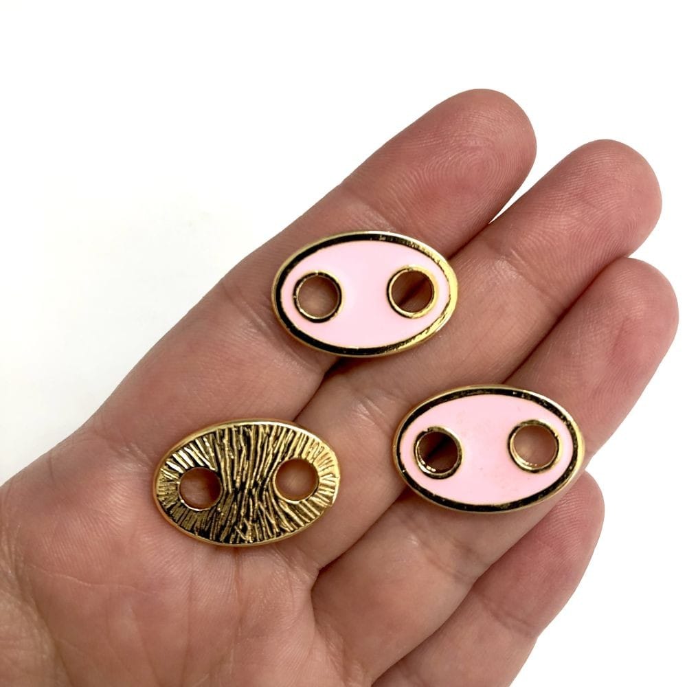 Gold Plated Enamel Button Necklace Attachment - Pale Pink