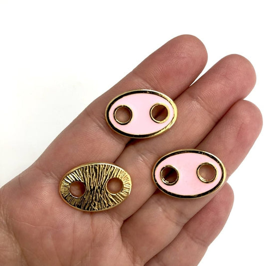 Gold Plated Enamel Button Necklace Attachment - Pale Pink
