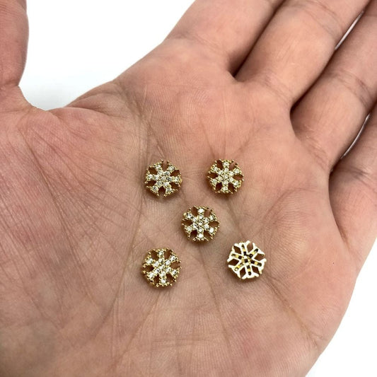 Brass Gold Plated Zircon Stone Mini Spacer Snowflake