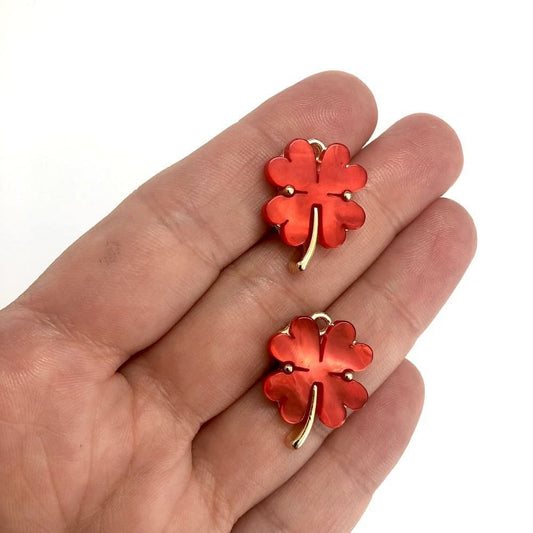 Gold Plated Clover Pendant Large - Red