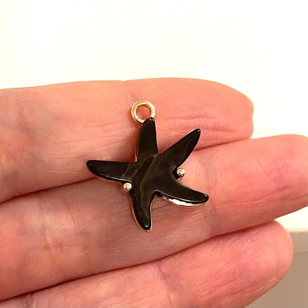 Gold Plated Starfish Pendant Large - Black