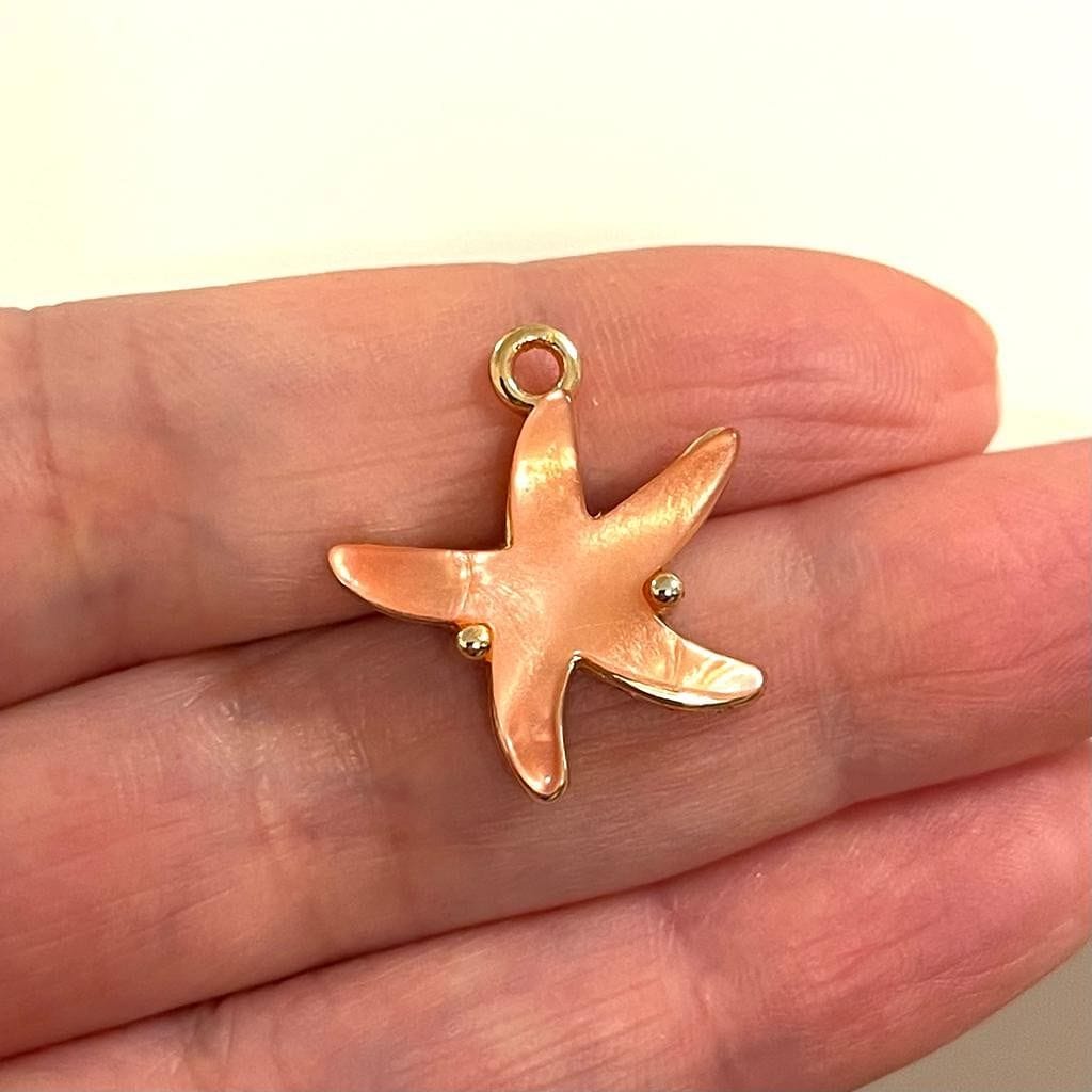 Gold Plated Starfish Pendant Large - Salmon