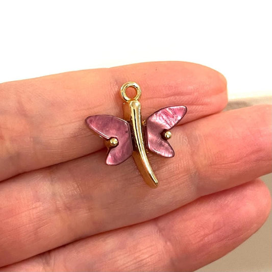 Gold Plated Dragonfly Pendant - Purple