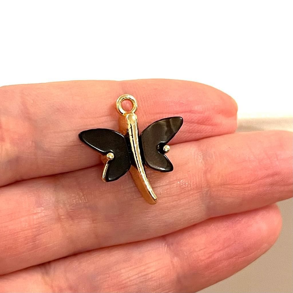 Gold Plated Dragonfly Pendant - Black