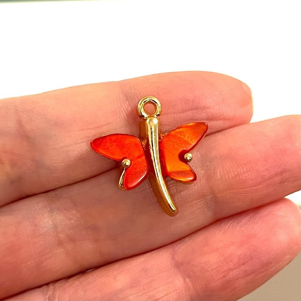 Gold Plated Dragonfly Pendant - Red