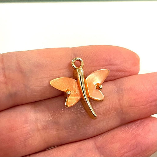 Gold Plated Dragonfly Pendant - Salmon