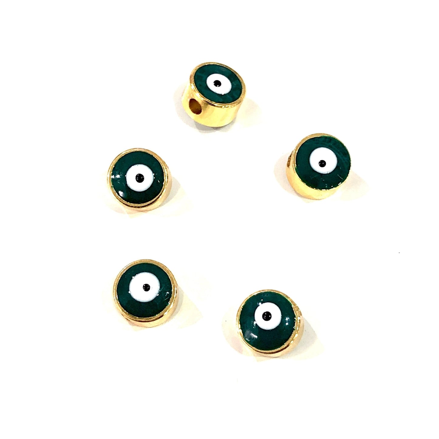 Vergoldete verputzte Böse-Augen-Perlen 6 mm - Grün 
