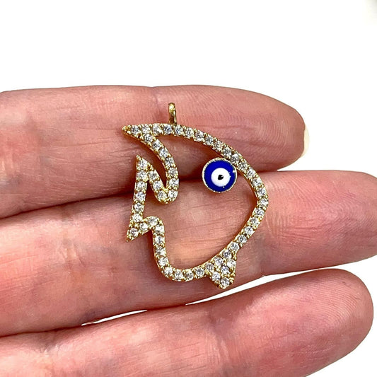 Vergoldeter Zirkon-Stein Evil Eye Fisch-Anhänger
