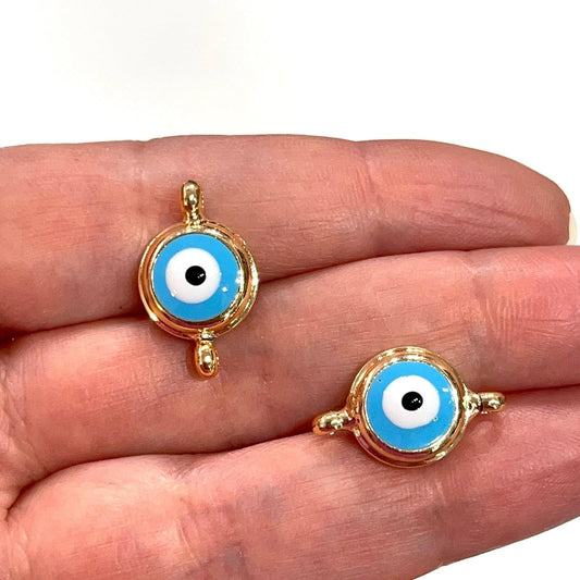 Gold Plated Double Handled Enamel Evil Eye Bead - Blue