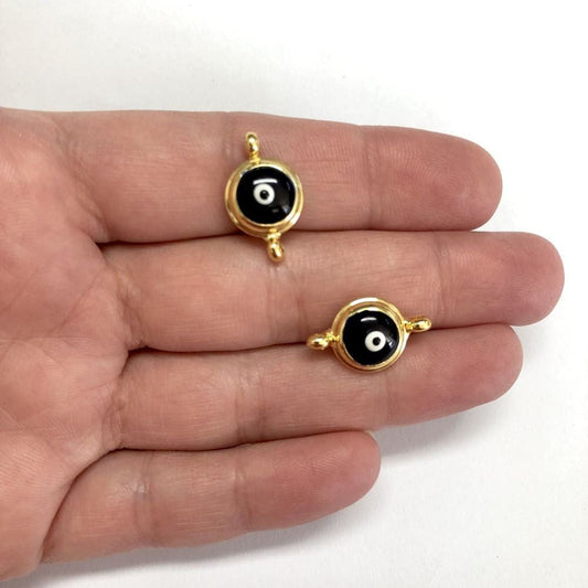 Gold Plated Double Handle Enamel Evil Eye Beads Navy Blue