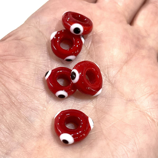 Handmade Washer Evil Eye Beads 13x5 Claret Red