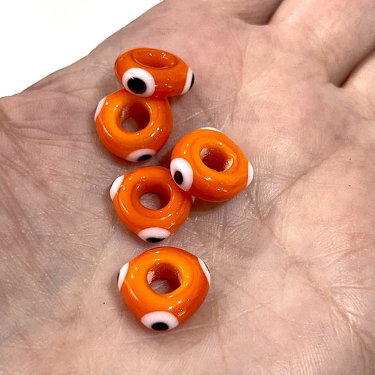 Handmade Washer Evil Eye Beads 13x5 Orange