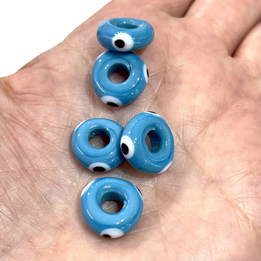 Handmade Washer Evil Eye Beads 13x5 Blue