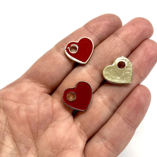 Gold Plated Enamel Heart Shaking Device Small - Red