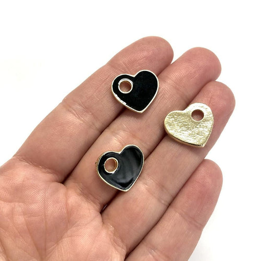 Gold Plated Enamel Heart Shaking Device Small - Black