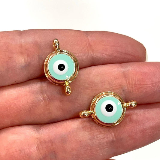 Vergoldete Doppelgriff Emaille Evil Eye Beads Mint
