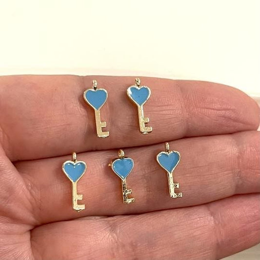 Gold Plated Enamel Heart Key Shake Apparatus - Turquoise