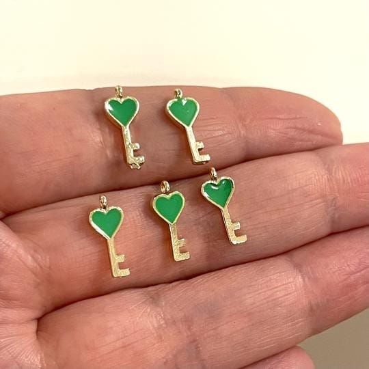 Gold Plated Enamel Heart Key Shake Apparatus - Neon Green
