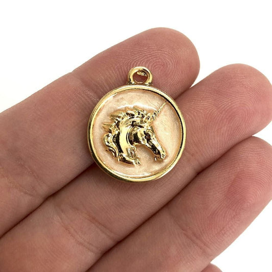 Gold Plated Enamel Unicorn Locket - Pearl