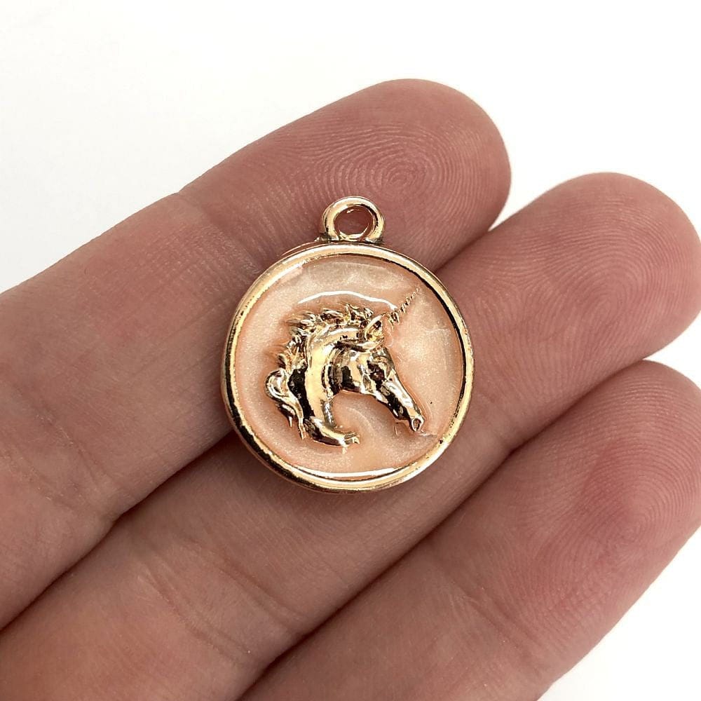 Rose Gold Enamel Unicorn Locket - Pearl