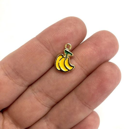 Gold Plated Enamel Banana Shaking Attachment - Yellow
