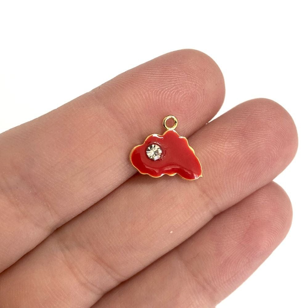 Gold Plated Enameled Zircon Stone Cloud Shaking Apparatus - Red