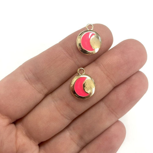 Brass Gold Plated Enamel Crescent Rocking Attachment - Neon Pink