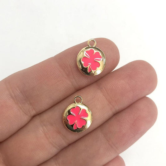 Brass Gold Plated Enamel Clover Shaking Attachment - Neon Pink